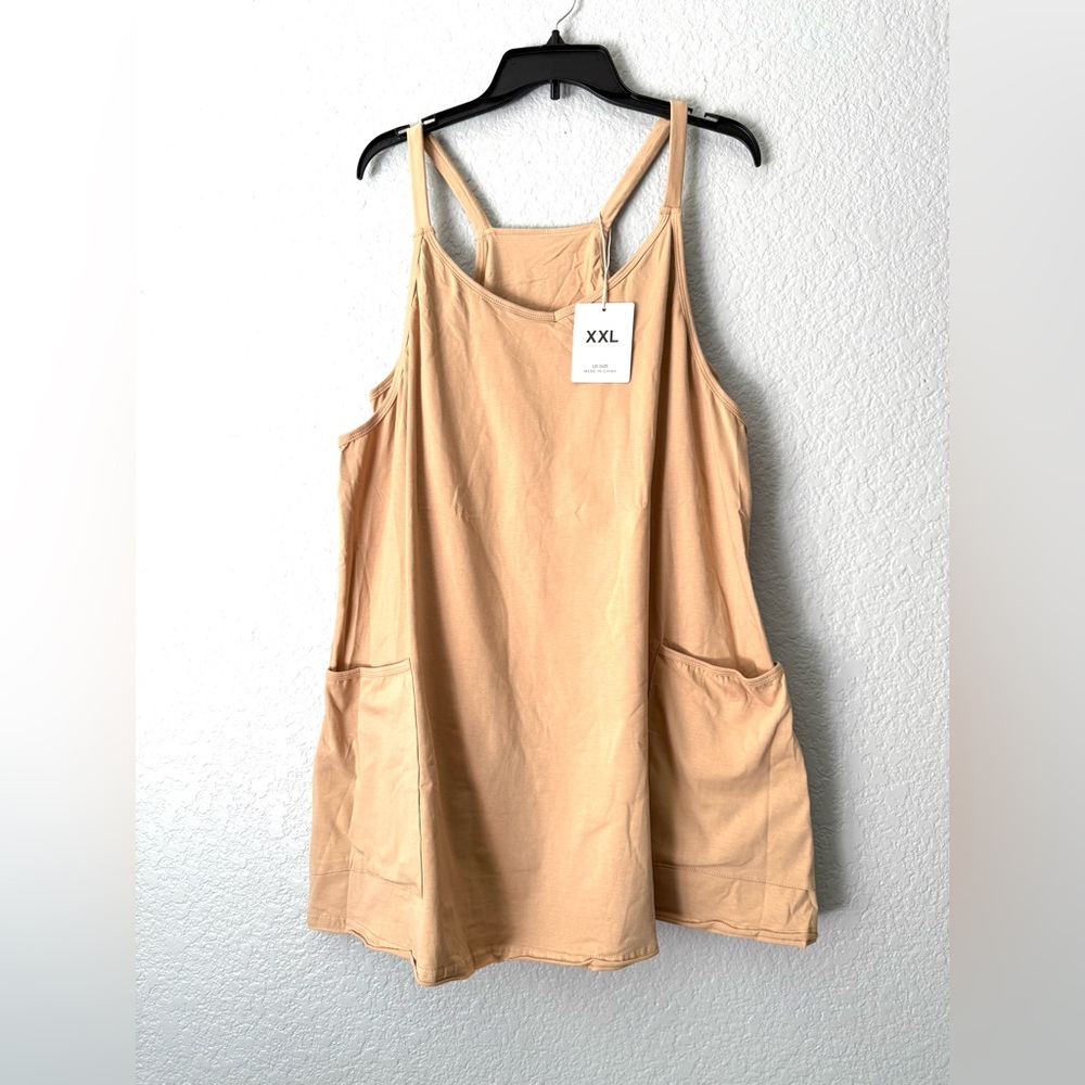 Beige Sleeveless Dress with Pockets